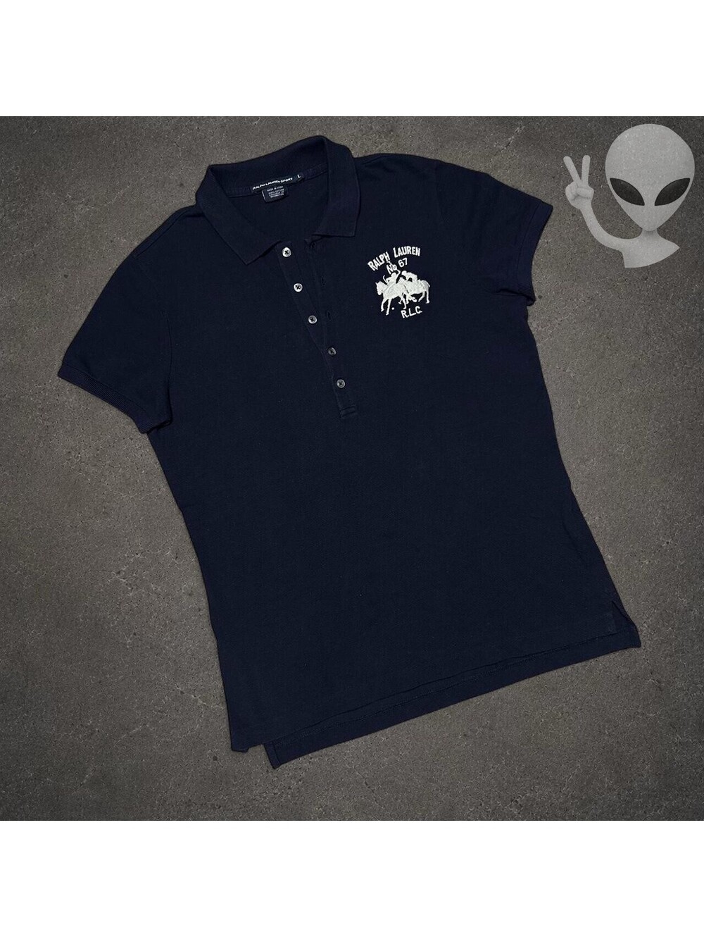 Ralph Lauren Sport Dual Match Big Pony Polo Shirt Women's L Navy Cotton